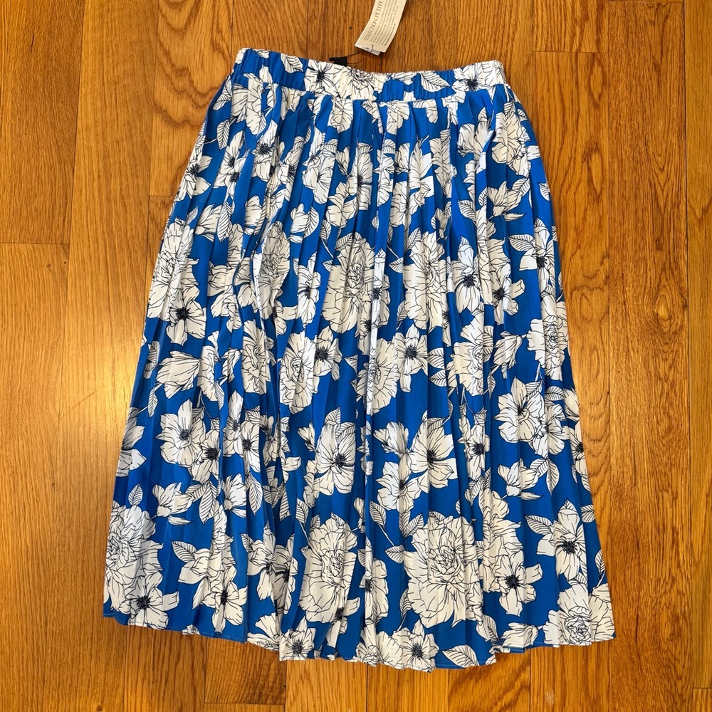 Banana Republic Factory Blue White Floral Flowers Pleated Midi Skirt PXXS XXS